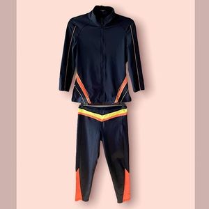 bebe Sport Athletic Wear Set Laser Cut Zip Up Jacket with Capri Pants